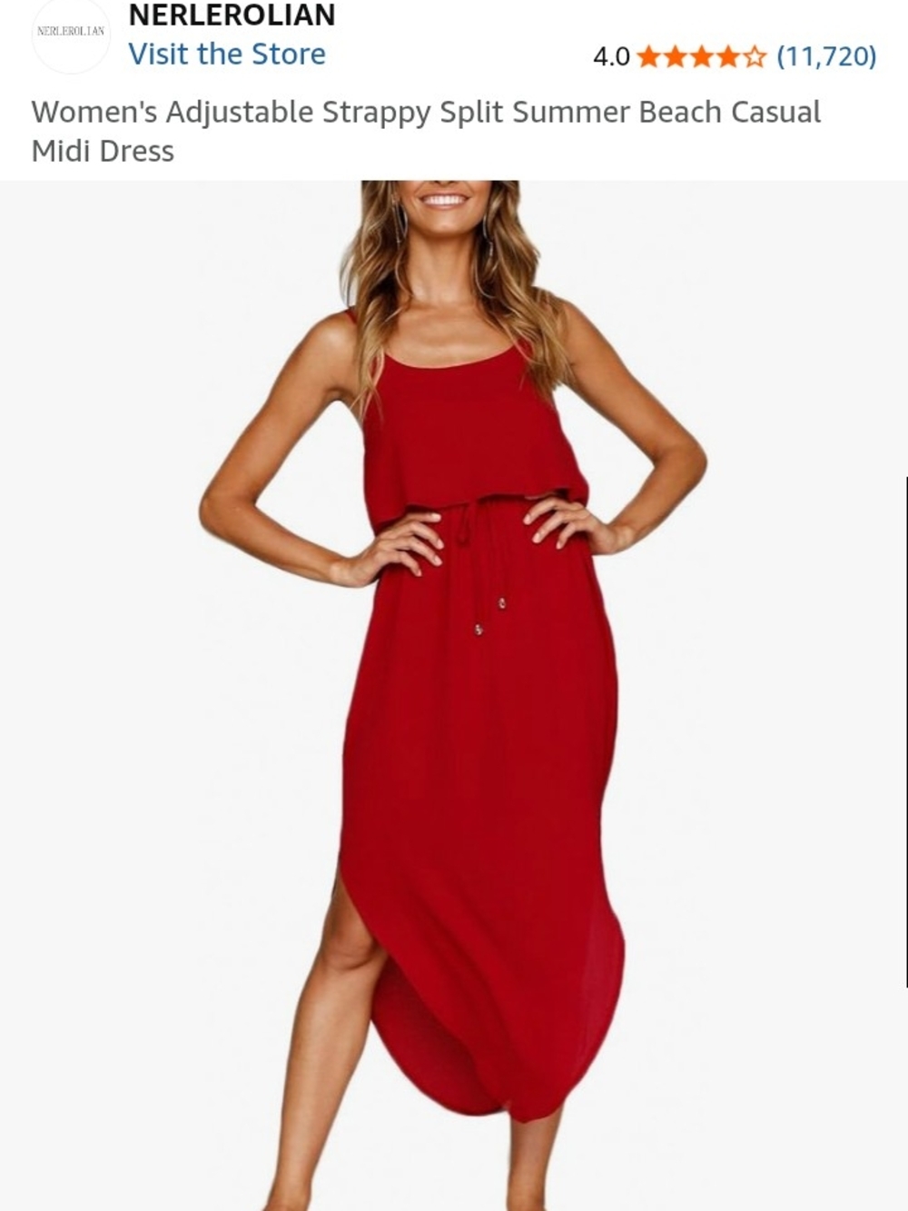 Source Unknown Red Adjustable Strappy Split Midi Dress